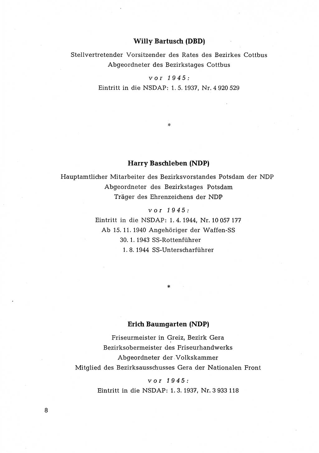 Ehemalige Nationalsozialisten in Pankows Diensten [Deutsche Demokratische Republik (DDR)] 1965, Seite 8 (Ehem. Nat.-Soz. DDR 1965, S. 8)
