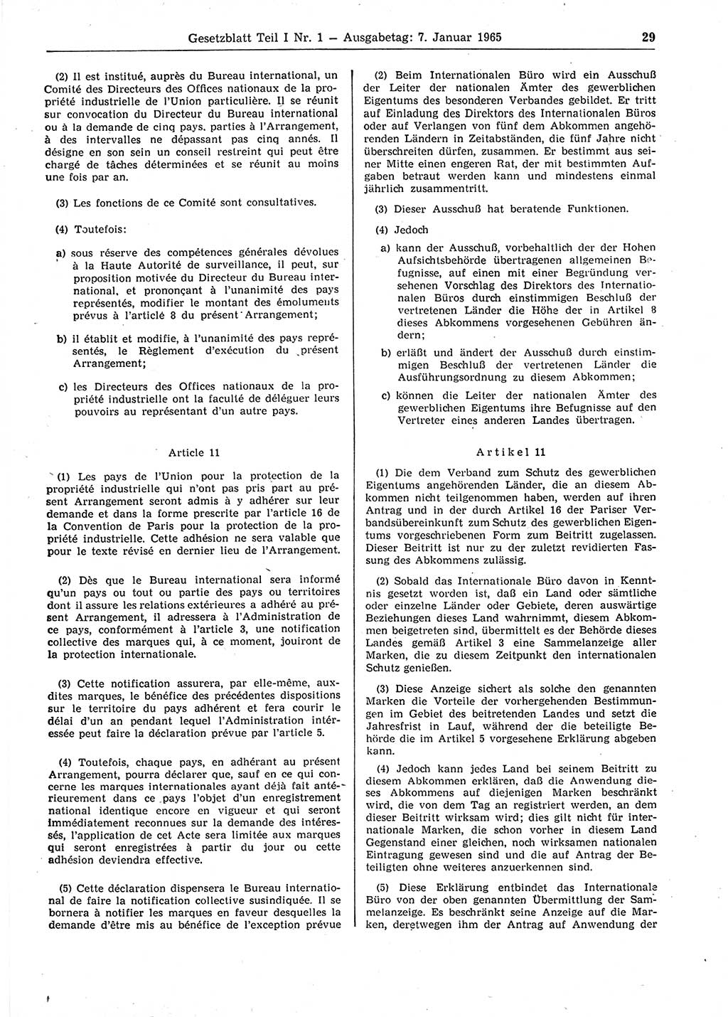 Gesetzblatt (GBl.) der Deutschen Demokratischen Republik (DDR) Teil Ⅰ 1965, Seite 29 (GBl. DDR Ⅰ 1965, S. 29)