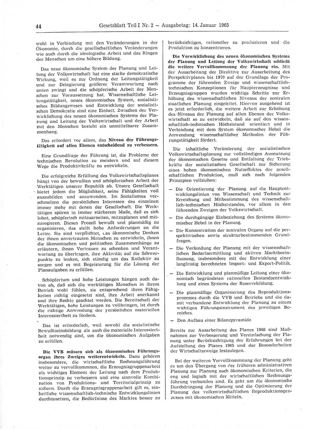 Gesetzblatt (GBl.) der Deutschen Demokratischen Republik (DDR) Teil Ⅰ 1965, Seite 44 (GBl. DDR Ⅰ 1965, S. 44)