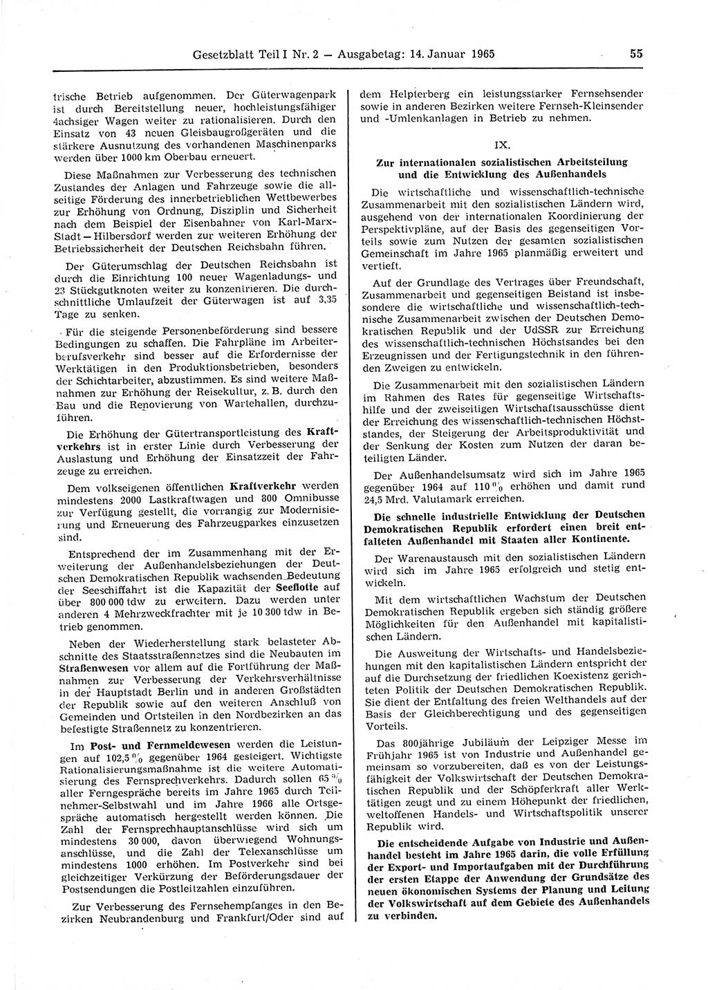 Gesetzblatt (GBl.) der Deutschen Demokratischen Republik (DDR) Teil Ⅰ 1965, Seite 55 (GBl. DDR Ⅰ 1965, S. 55)