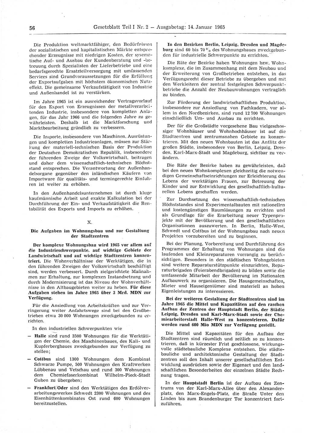 Gesetzblatt (GBl.) der Deutschen Demokratischen Republik (DDR) Teil Ⅰ 1965, Seite 56 (GBl. DDR Ⅰ 1965, S. 56)