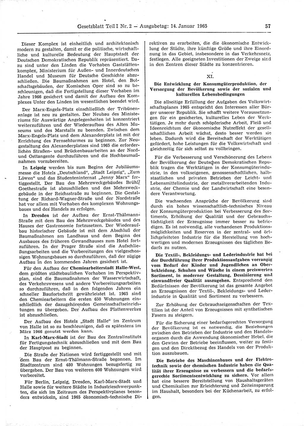 Gesetzblatt (GBl.) der Deutschen Demokratischen Republik (DDR) Teil Ⅰ 1965, Seite 57 (GBl. DDR Ⅰ 1965, S. 57)