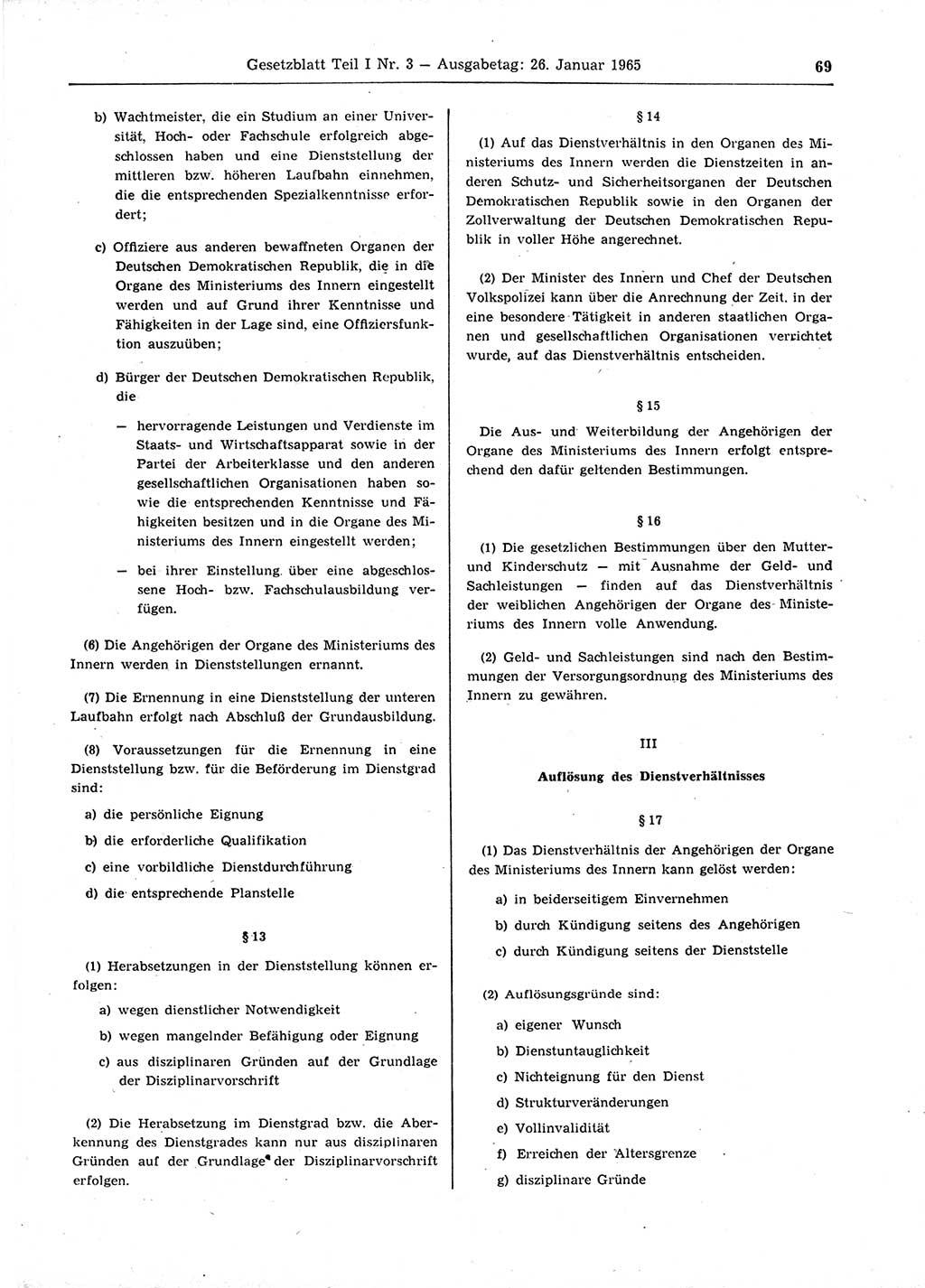 Gesetzblatt (GBl.) der Deutschen Demokratischen Republik (DDR) Teil Ⅰ 1965, Seite 69 (GBl. DDR Ⅰ 1965, S. 69)