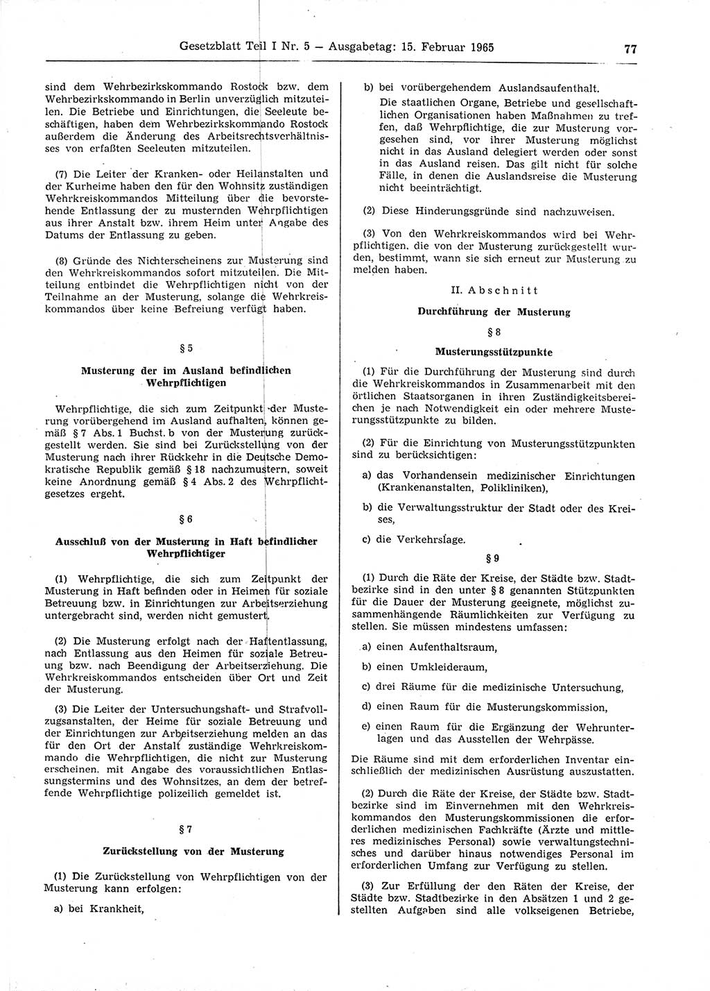 Gesetzblatt (GBl.) der Deutschen Demokratischen Republik (DDR) Teil Ⅰ 1965, Seite 77 (GBl. DDR Ⅰ 1965, S. 77)