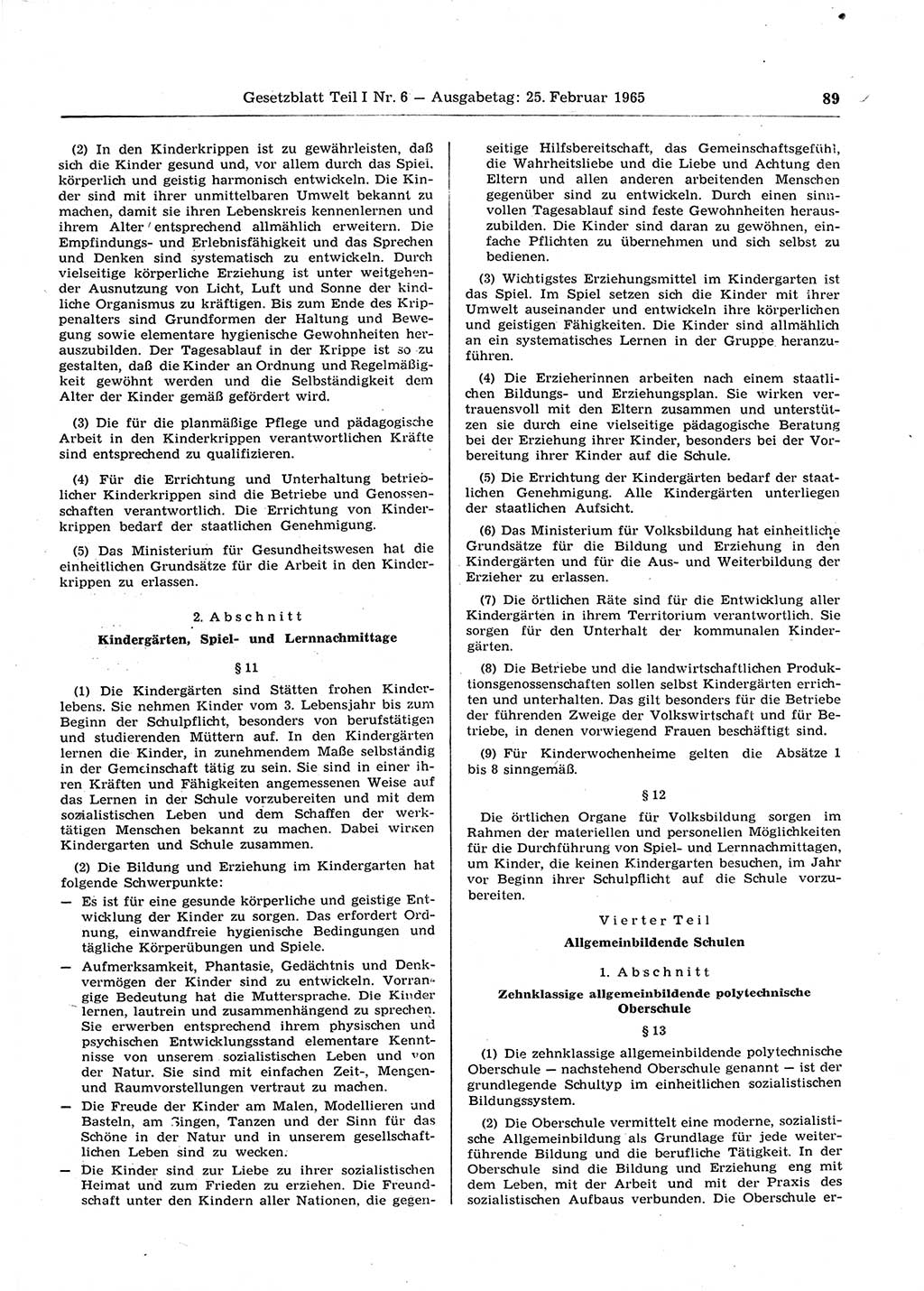 Gesetzblatt (GBl.) der Deutschen Demokratischen Republik (DDR) Teil Ⅰ 1965, Seite 89 (GBl. DDR Ⅰ 1965, S. 89)