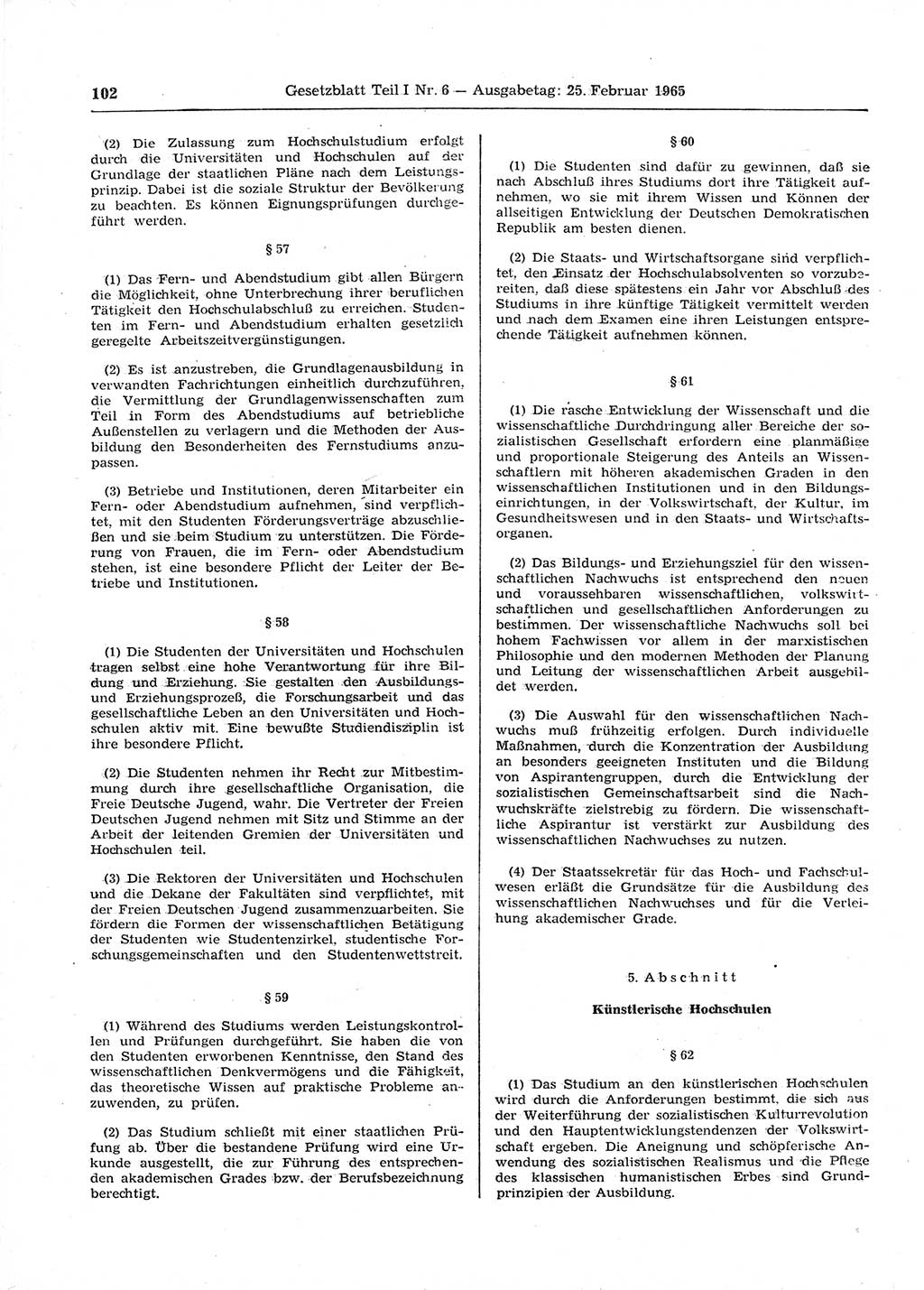 Gesetzblatt (GBl.) der Deutschen Demokratischen Republik (DDR) Teil Ⅰ 1965, Seite 102 (GBl. DDR Ⅰ 1965, S. 102)