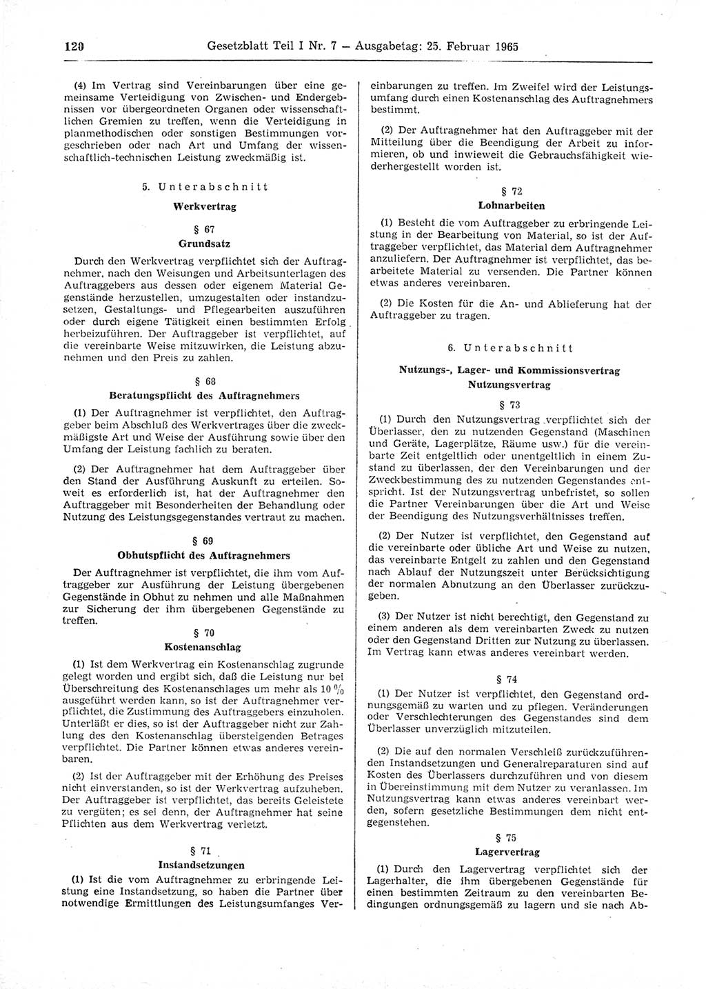 Gesetzblatt (GBl.) der Deutschen Demokratischen Republik (DDR) Teil Ⅰ 1965, Seite 120 (GBl. DDR Ⅰ 1965, S. 120)