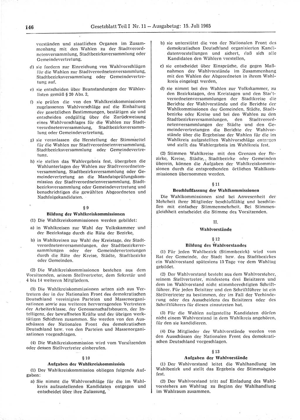 Gesetzblatt (GBl.) der Deutschen Demokratischen Republik (DDR) Teil Ⅰ 1965, Seite 146 (GBl. DDR Ⅰ 1965, S. 146)