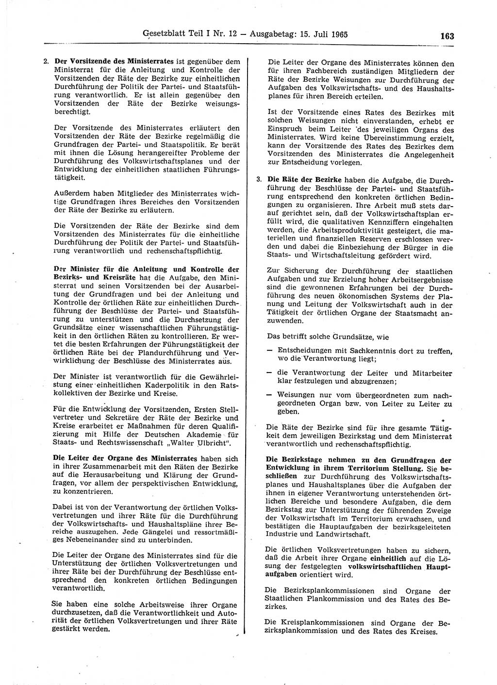 Gesetzblatt (GBl.) der Deutschen Demokratischen Republik (DDR) Teil Ⅰ 1965, Seite 163 (GBl. DDR Ⅰ 1965, S. 163)