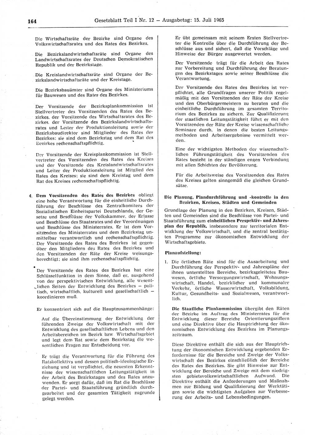 Gesetzblatt (GBl.) der Deutschen Demokratischen Republik (DDR) Teil Ⅰ 1965, Seite 164 (GBl. DDR Ⅰ 1965, S. 164)