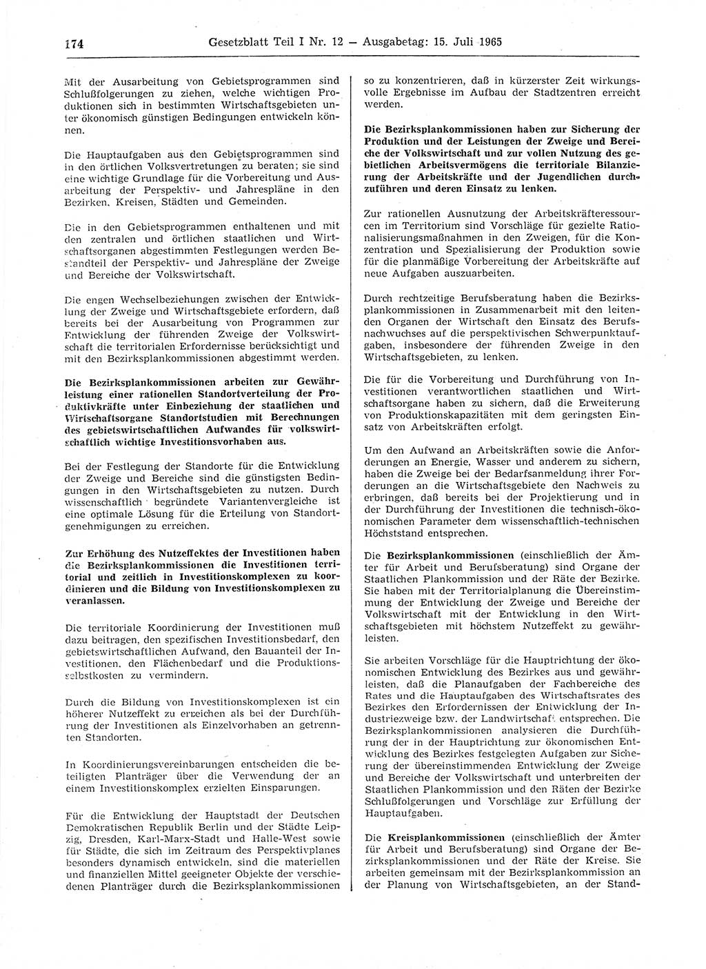 Gesetzblatt (GBl.) der Deutschen Demokratischen Republik (DDR) Teil Ⅰ 1965, Seite 174 (GBl. DDR Ⅰ 1965, S. 174)