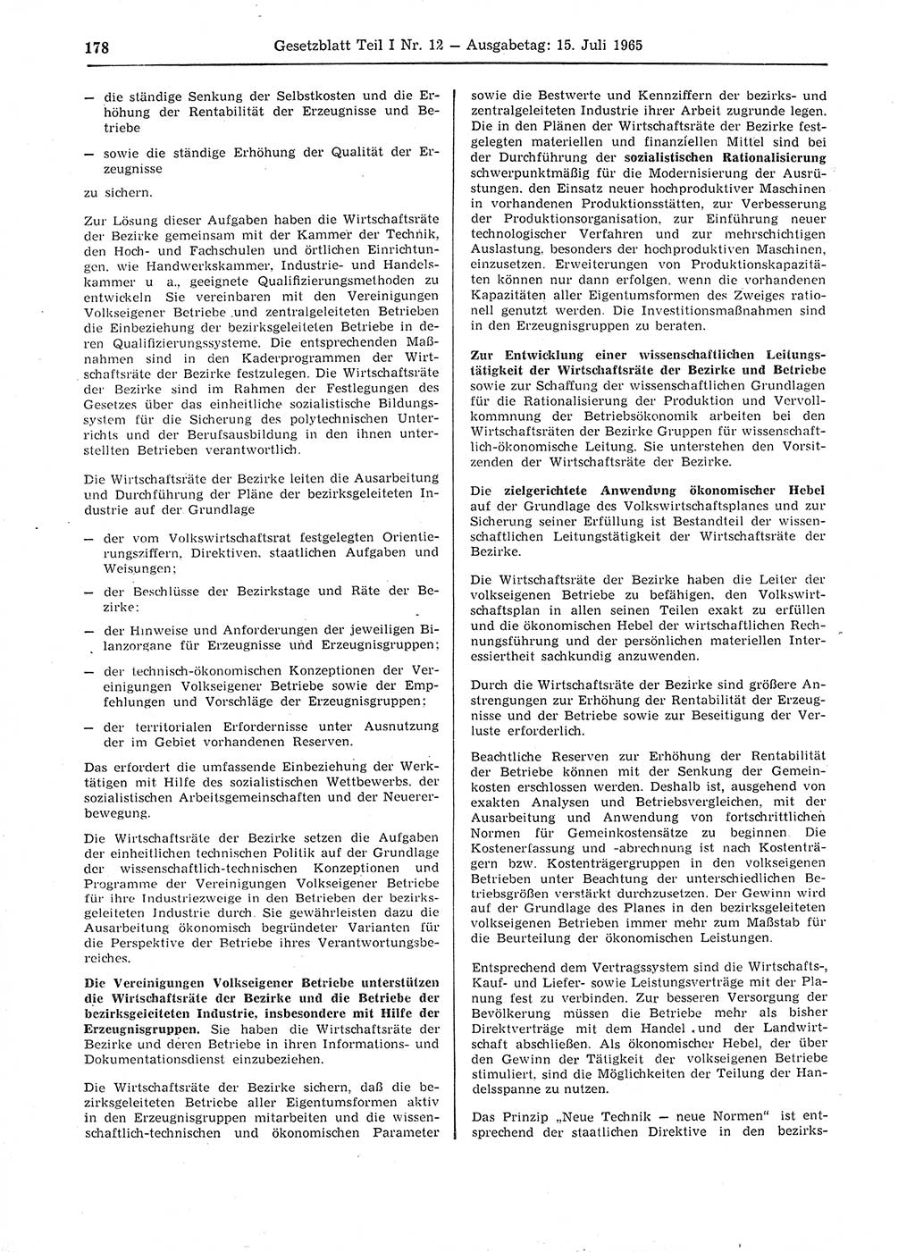 Gesetzblatt (GBl.) der Deutschen Demokratischen Republik (DDR) Teil Ⅰ 1965, Seite 178 (GBl. DDR Ⅰ 1965, S. 178)