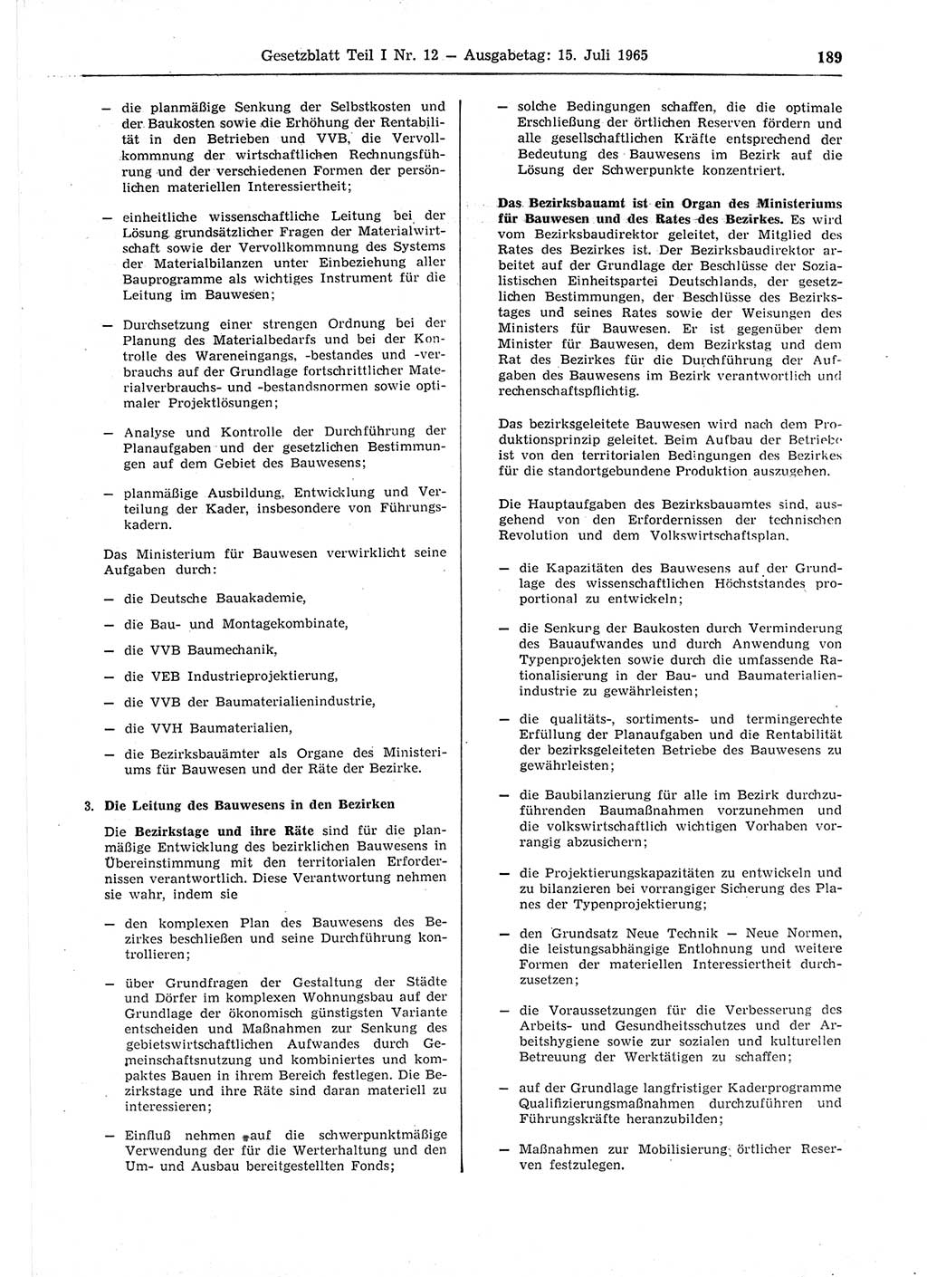 Gesetzblatt (GBl.) der Deutschen Demokratischen Republik (DDR) Teil Ⅰ 1965, Seite 189 (GBl. DDR Ⅰ 1965, S. 189)