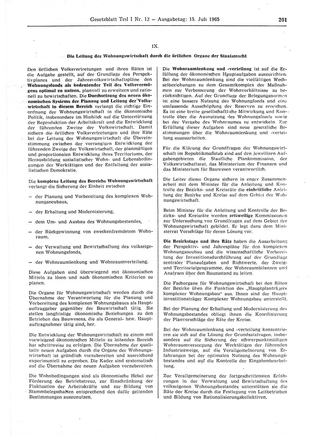Gesetzblatt (GBl.) der Deutschen Demokratischen Republik (DDR) Teil Ⅰ 1965, Seite 201 (GBl. DDR Ⅰ 1965, S. 201)