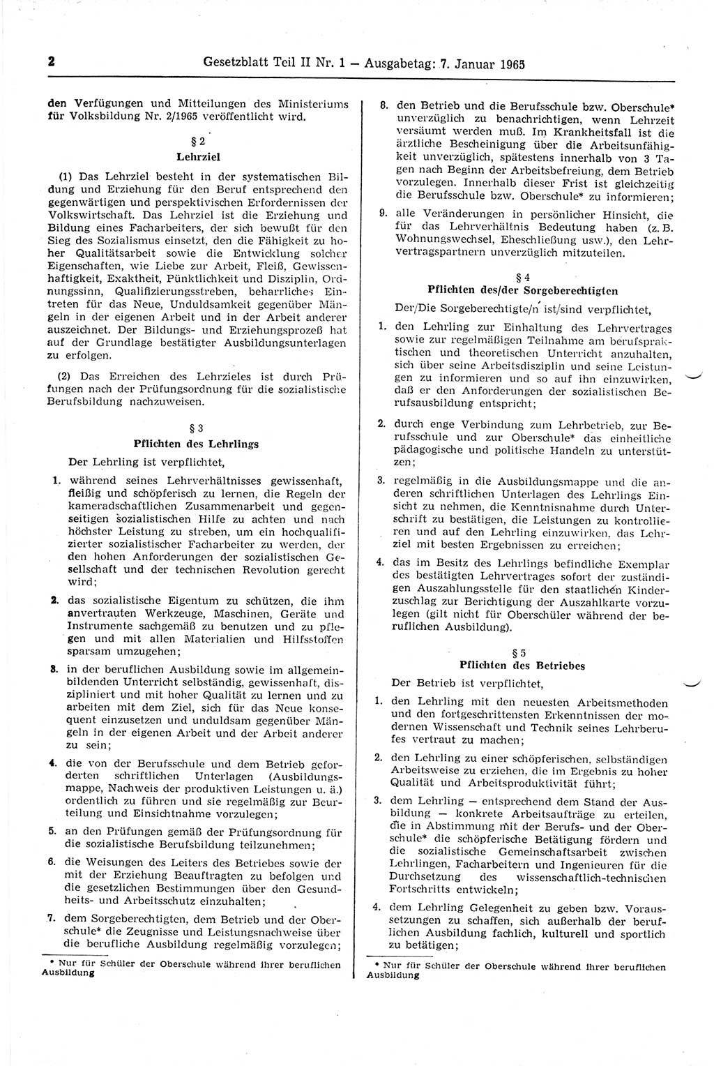 Gesetzblatt (GBl.) der Deutschen Demokratischen Republik (DDR) Teil ⅠⅠ 1965, Seite 2 (GBl. DDR ⅠⅠ 1965, S. 2)