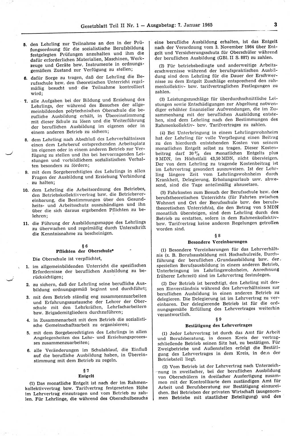 Gesetzblatt (GBl.) der Deutschen Demokratischen Republik (DDR) Teil ⅠⅠ 1965, Seite 3 (GBl. DDR ⅠⅠ 1965, S. 3)