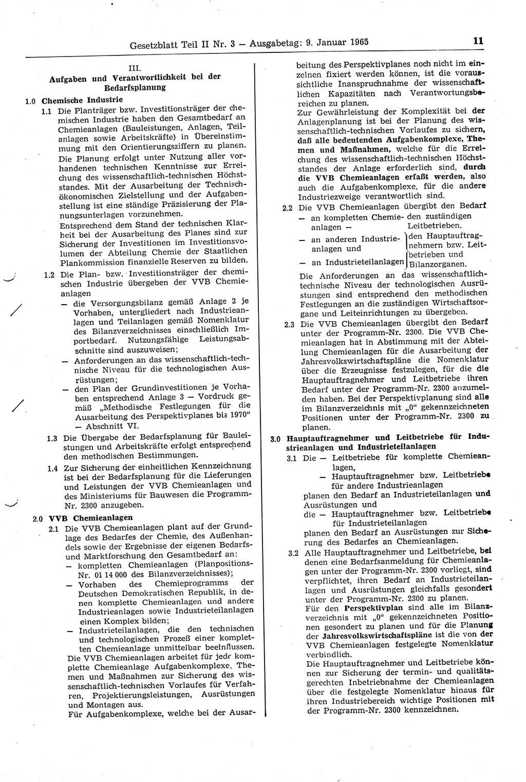 Gesetzblatt (GBl.) der Deutschen Demokratischen Republik (DDR) Teil ⅠⅠ 1965, Seite 11 (GBl. DDR ⅠⅠ 1965, S. 11)