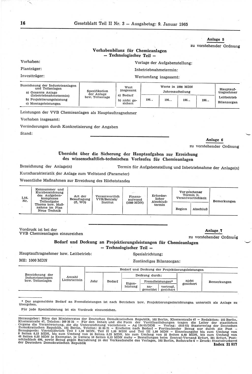 Gesetzblatt (GBl.) der Deutschen Demokratischen Republik (DDR) Teil ⅠⅠ 1965, Seite 16 (GBl. DDR ⅠⅠ 1965, S. 16)