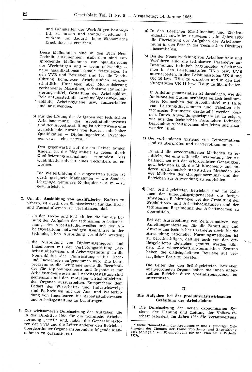 Gesetzblatt (GBl.) der Deutschen Demokratischen Republik (DDR) Teil ⅠⅠ 1965, Seite 22 (GBl. DDR ⅠⅠ 1965, S. 22)