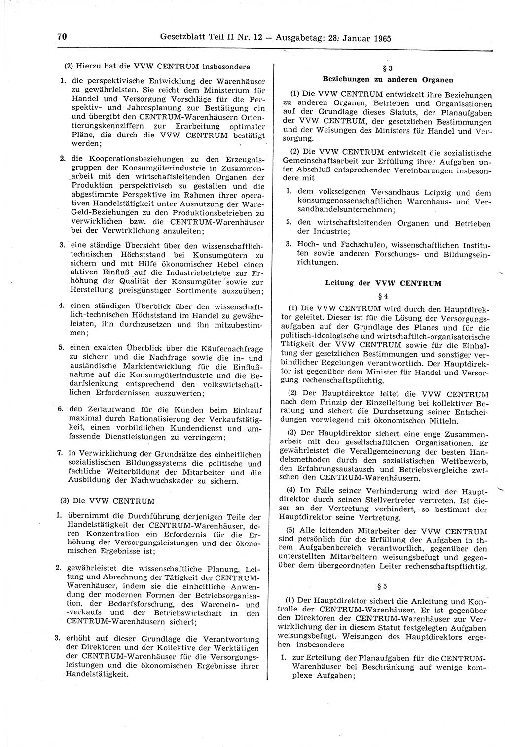 Gesetzblatt (GBl.) der Deutschen Demokratischen Republik (DDR) Teil ⅠⅠ 1965, Seite 70 (GBl. DDR ⅠⅠ 1965, S. 70)