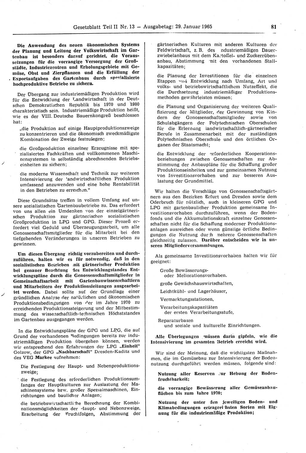 Gesetzblatt (GBl.) der Deutschen Demokratischen Republik (DDR) Teil ⅠⅠ 1965, Seite 81 (GBl. DDR ⅠⅠ 1965, S. 81)