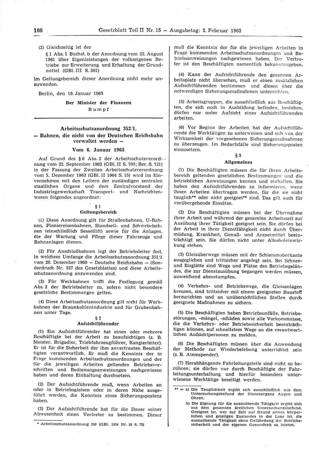 Gesetzblatt (GBl.) der Deutschen Demokratischen Republik (DDR) Teil ⅠⅠ 1965, Seite 108 (GBl. DDR ⅠⅠ 1965, S. 108)