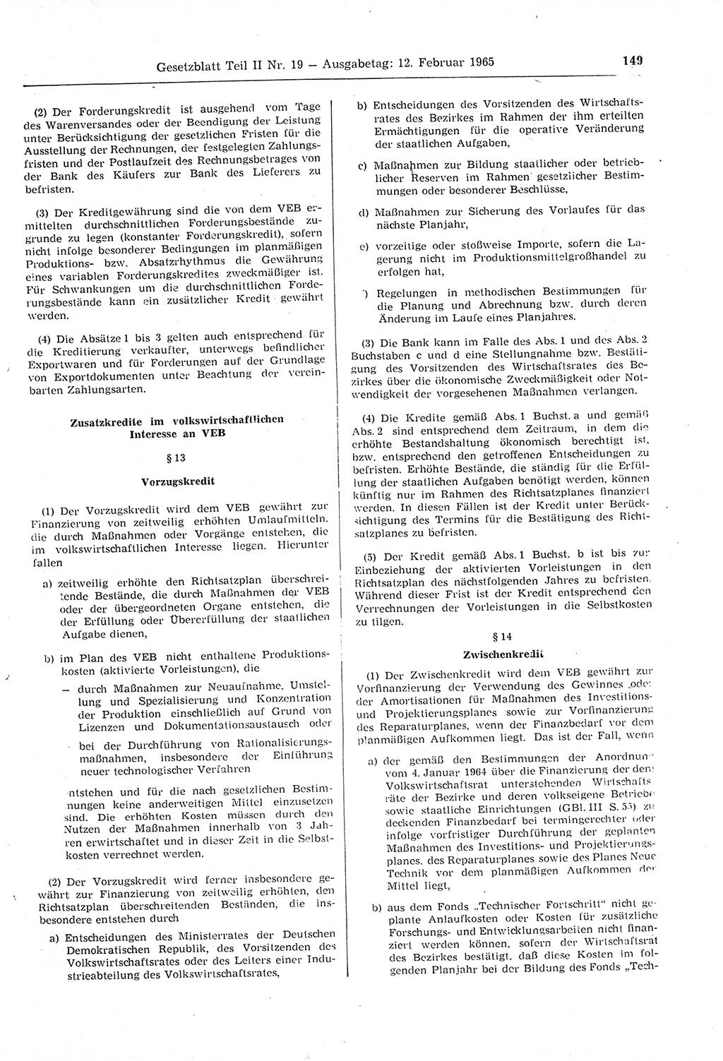 Gesetzblatt (GBl.) der Deutschen Demokratischen Republik (DDR) Teil ⅠⅠ 1965, Seite 149 (GBl. DDR ⅠⅠ 1965, S. 149)
