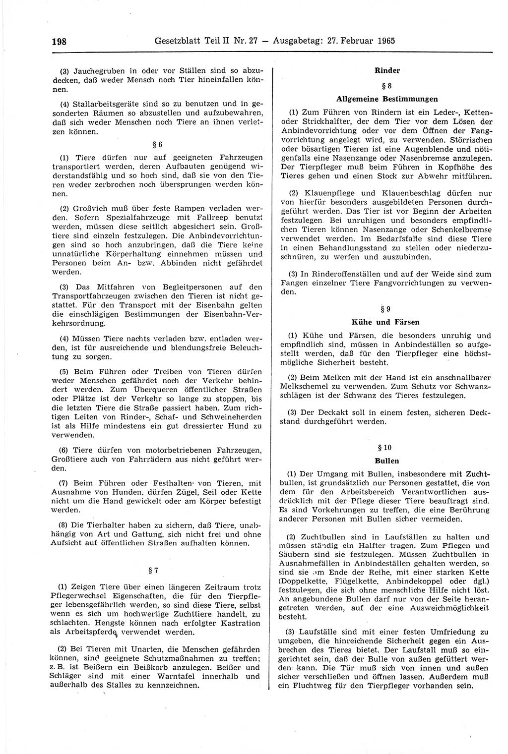 Gesetzblatt (GBl.) der Deutschen Demokratischen Republik (DDR) Teil ⅠⅠ 1965, Seite 198 (GBl. DDR ⅠⅠ 1965, S. 198)