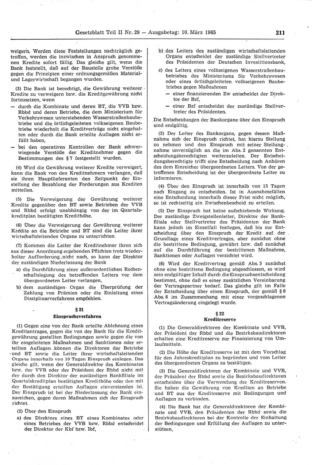 Gesetzblatt (GBl.) der Deutschen Demokratischen Republik (DDR) Teil ⅠⅠ 1965, Seite 211 (GBl. DDR ⅠⅠ 1965, S. 211)