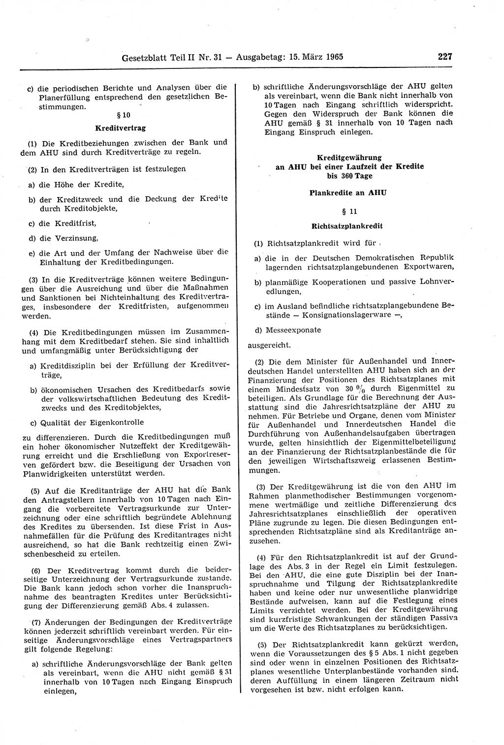Gesetzblatt (GBl.) der Deutschen Demokratischen Republik (DDR) Teil ⅠⅠ 1965, Seite 227 (GBl. DDR ⅠⅠ 1965, S. 227)