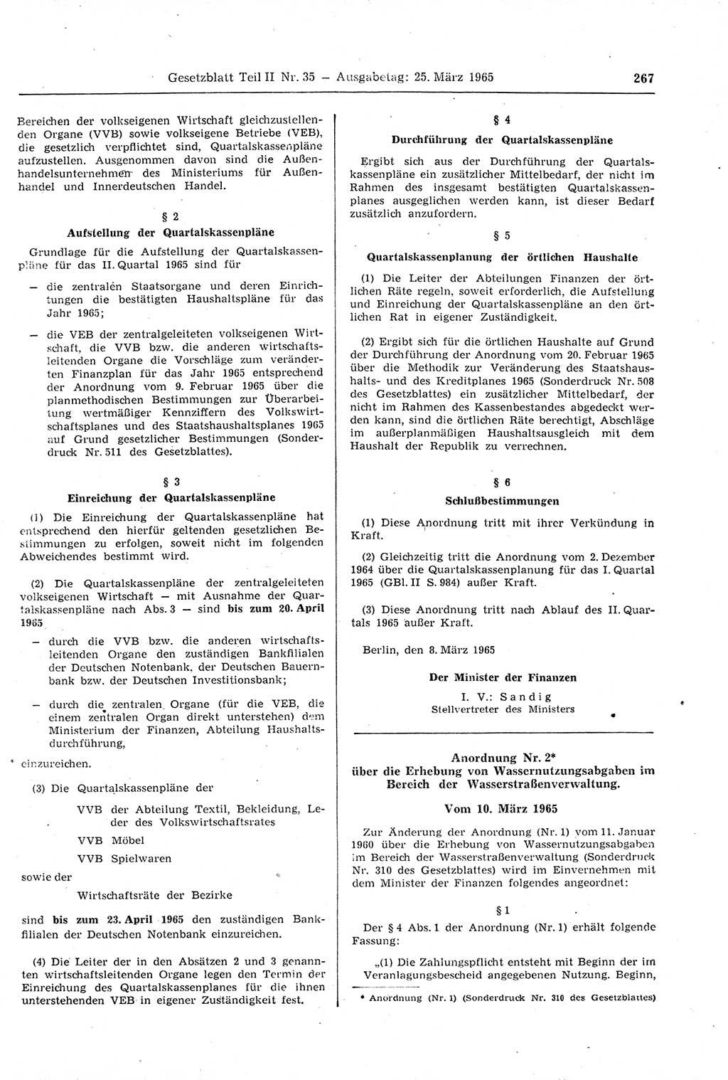 Gesetzblatt (GBl.) der Deutschen Demokratischen Republik (DDR) Teil ⅠⅠ 1965, Seite 267 (GBl. DDR ⅠⅠ 1965, S. 267)