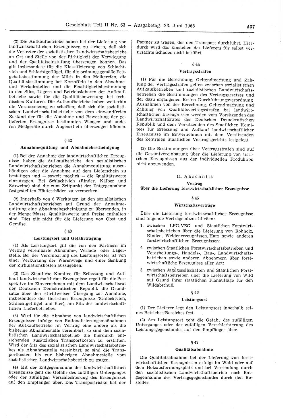 Gesetzblatt (GBl.) der Deutschen Demokratischen Republik (DDR) Teil ⅠⅠ 1965, Seite 437 (GBl. DDR ⅠⅠ 1965, S. 437)