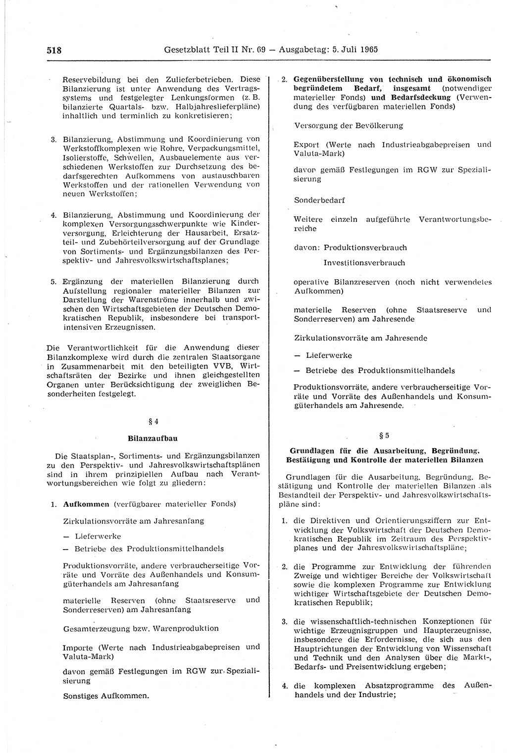 Gesetzblatt (GBl.) der Deutschen Demokratischen Republik (DDR) Teil ⅠⅠ 1965, Seite 518 (GBl. DDR ⅠⅠ 1965, S. 518)