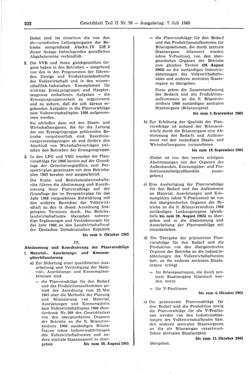 Gesetzblatt (GBl.) der Deutschen Demokratischen Republik (DDR) Teil ⅠⅠ 1965, Seite 532 (GBl. DDR ⅠⅠ 1965, S. 532)