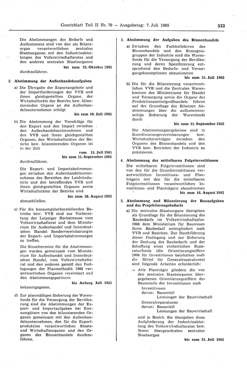 Gesetzblatt (GBl.) der Deutschen Demokratischen Republik (DDR) Teil ⅠⅠ 1965, Seite 533 (GBl. DDR ⅠⅠ 1965, S. 533)