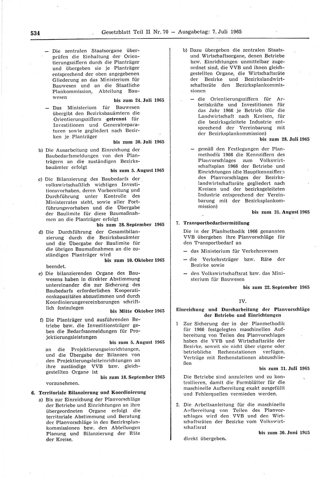 Gesetzblatt (GBl.) der Deutschen Demokratischen Republik (DDR) Teil ⅠⅠ 1965, Seite 534 (GBl. DDR ⅠⅠ 1965, S. 534)