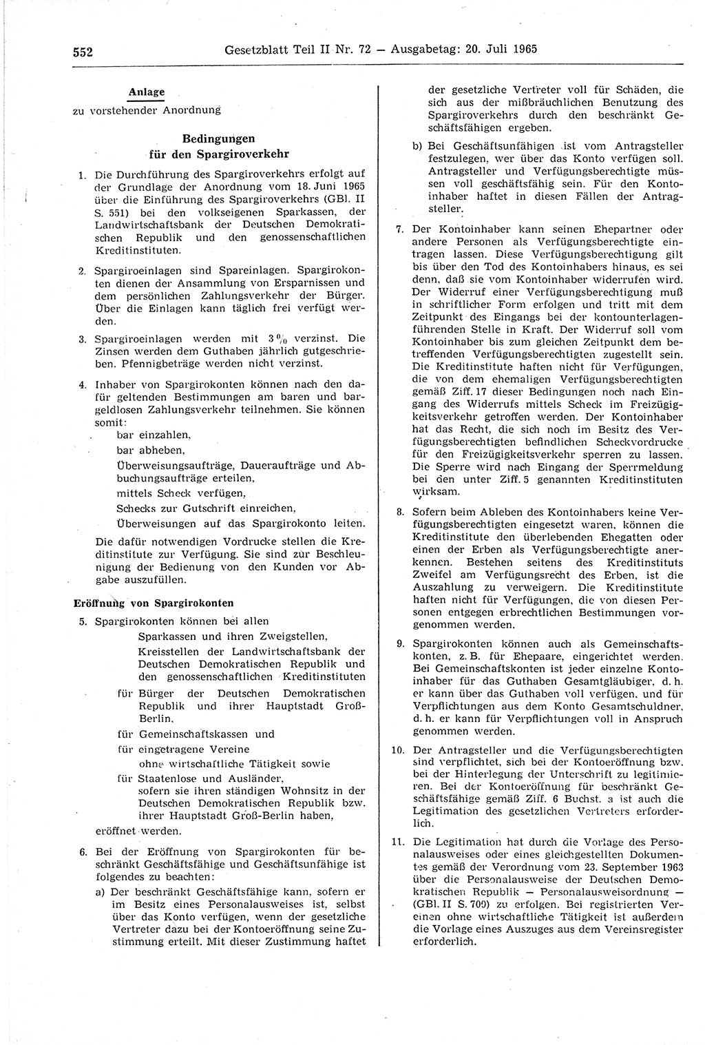 Gesetzblatt (GBl.) der Deutschen Demokratischen Republik (DDR) Teil ⅠⅠ 1965, Seite 552 (GBl. DDR ⅠⅠ 1965, S. 552)