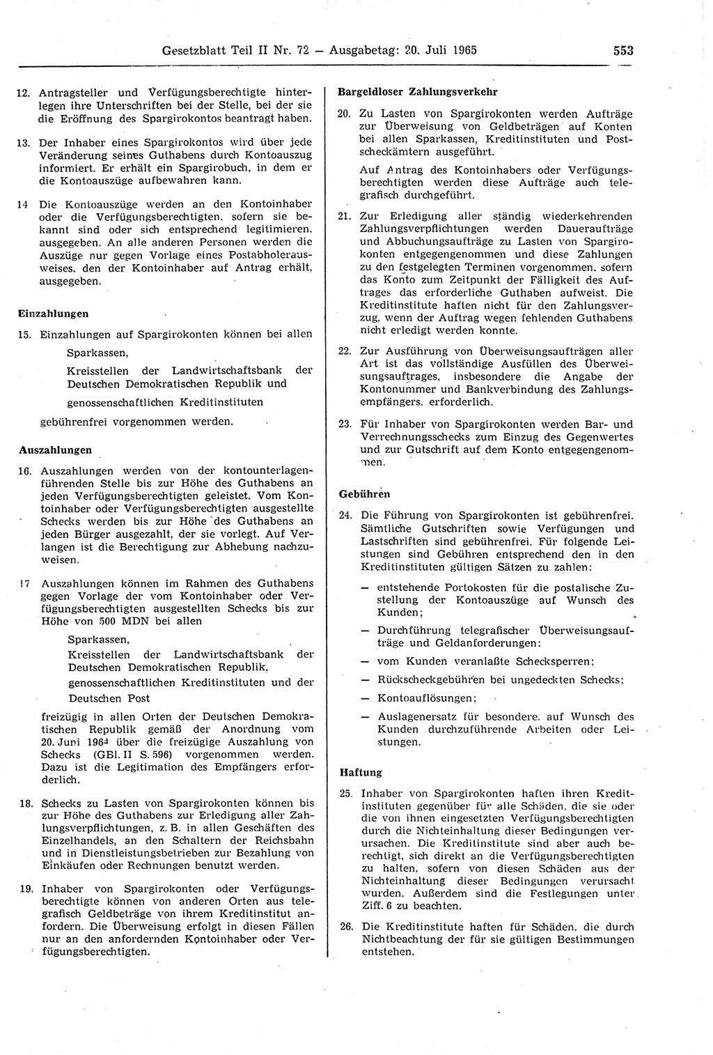 Gesetzblatt (GBl.) der Deutschen Demokratischen Republik (DDR) Teil ⅠⅠ 1965, Seite 553 (GBl. DDR ⅠⅠ 1965, S. 553)