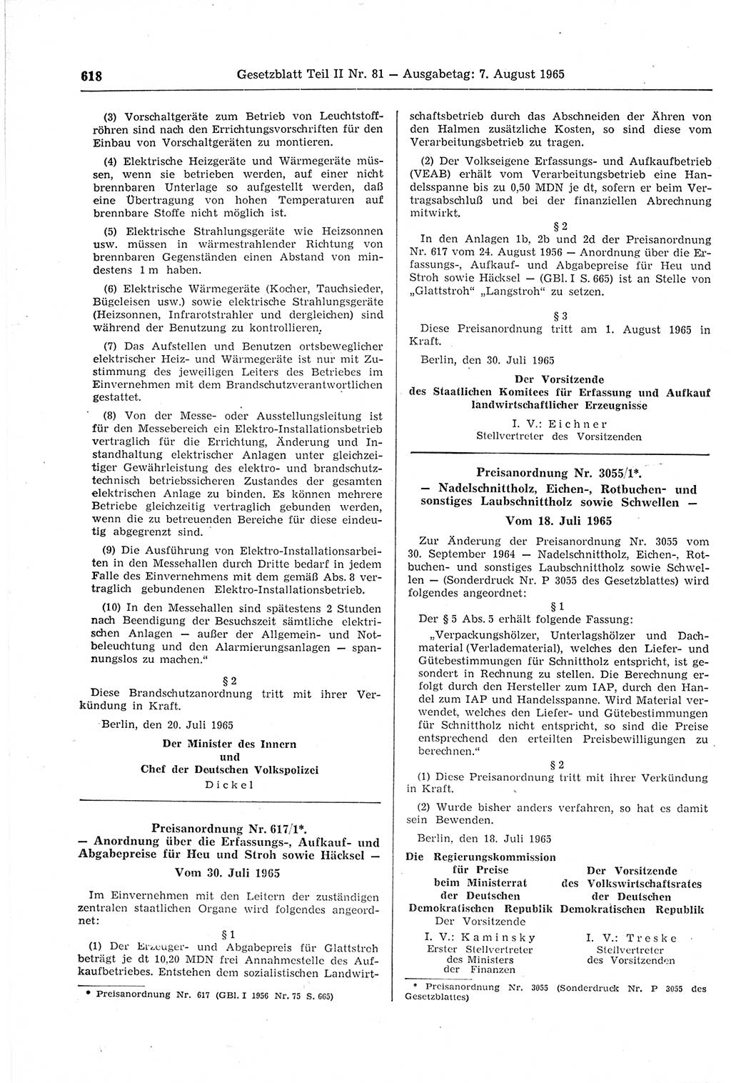 Gesetzblatt (GBl.) der Deutschen Demokratischen Republik (DDR) Teil ⅠⅠ 1965, Seite 618 (GBl. DDR ⅠⅠ 1965, S. 618)