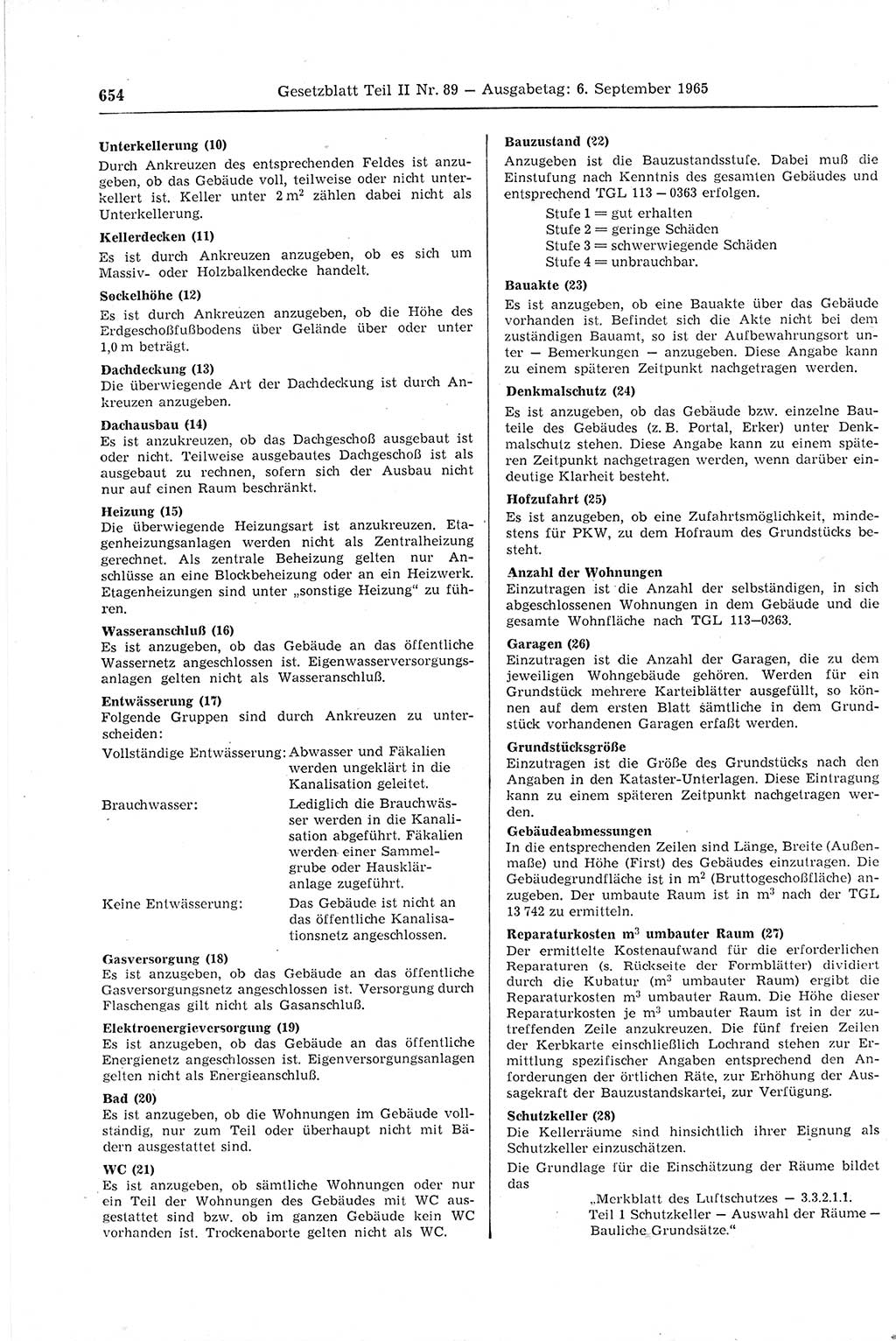 Gesetzblatt (GBl.) der Deutschen Demokratischen Republik (DDR) Teil ⅠⅠ 1965, Seite 654 (GBl. DDR ⅠⅠ 1965, S. 654)