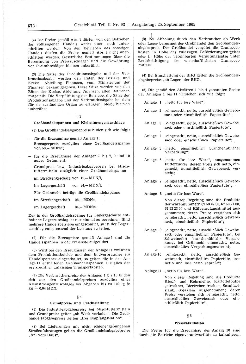 Gesetzblatt (GBl.) der Deutschen Demokratischen Republik (DDR) Teil ⅠⅠ 1965, Seite 672 (GBl. DDR ⅠⅠ 1965, S. 672)