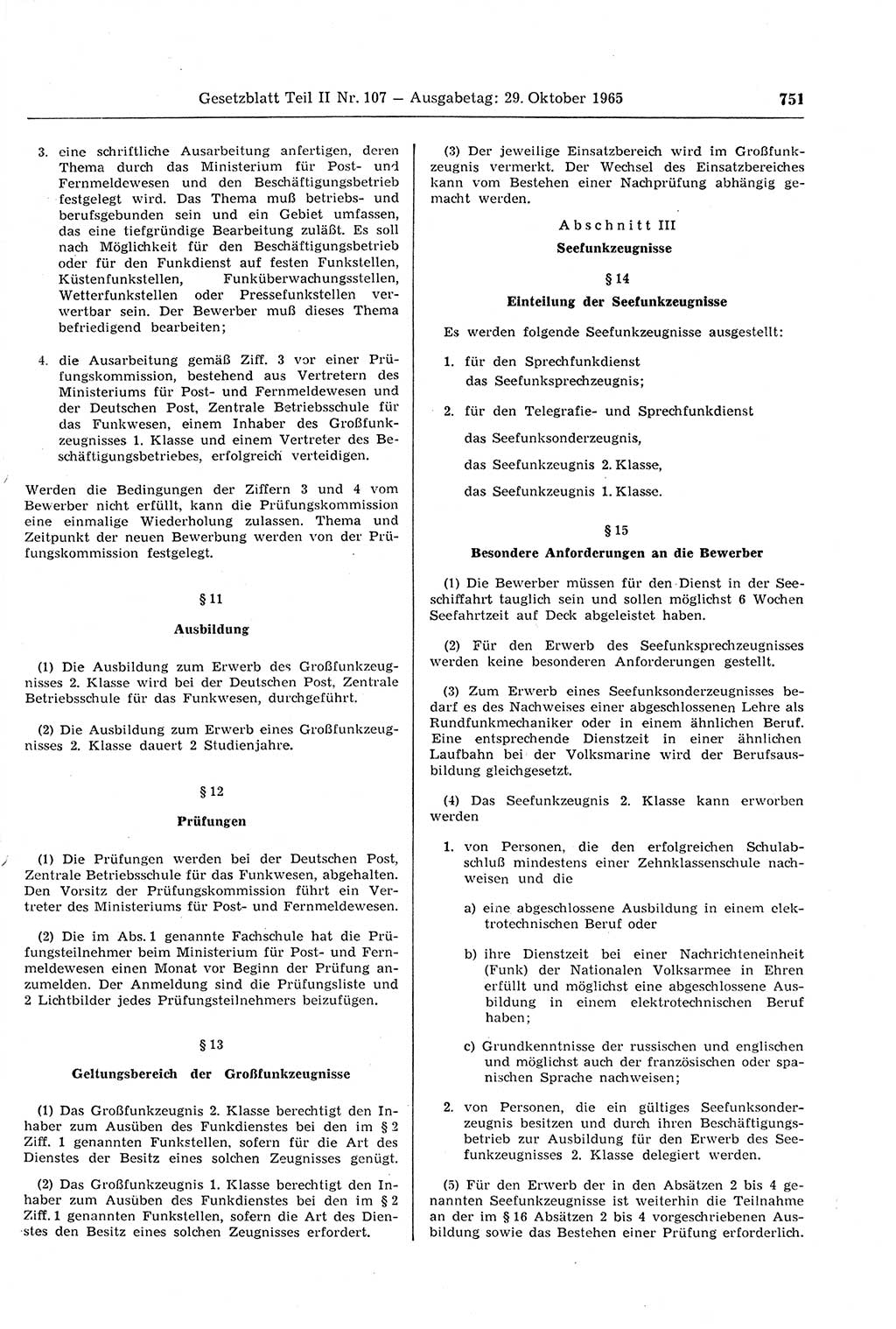 Gesetzblatt (GBl.) der Deutschen Demokratischen Republik (DDR) Teil ⅠⅠ 1965, Seite 751 (GBl. DDR ⅠⅠ 1965, S. 751)