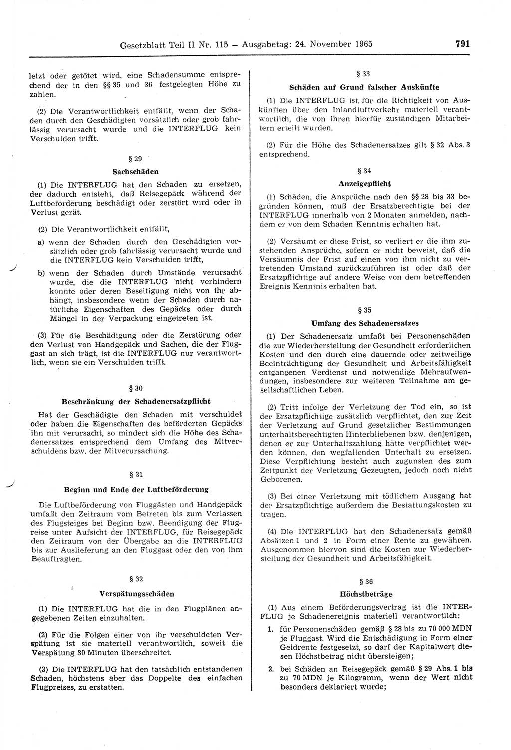 Gesetzblatt (GBl.) der Deutschen Demokratischen Republik (DDR) Teil ⅠⅠ 1965, Seite 791 (GBl. DDR ⅠⅠ 1965, S. 791)