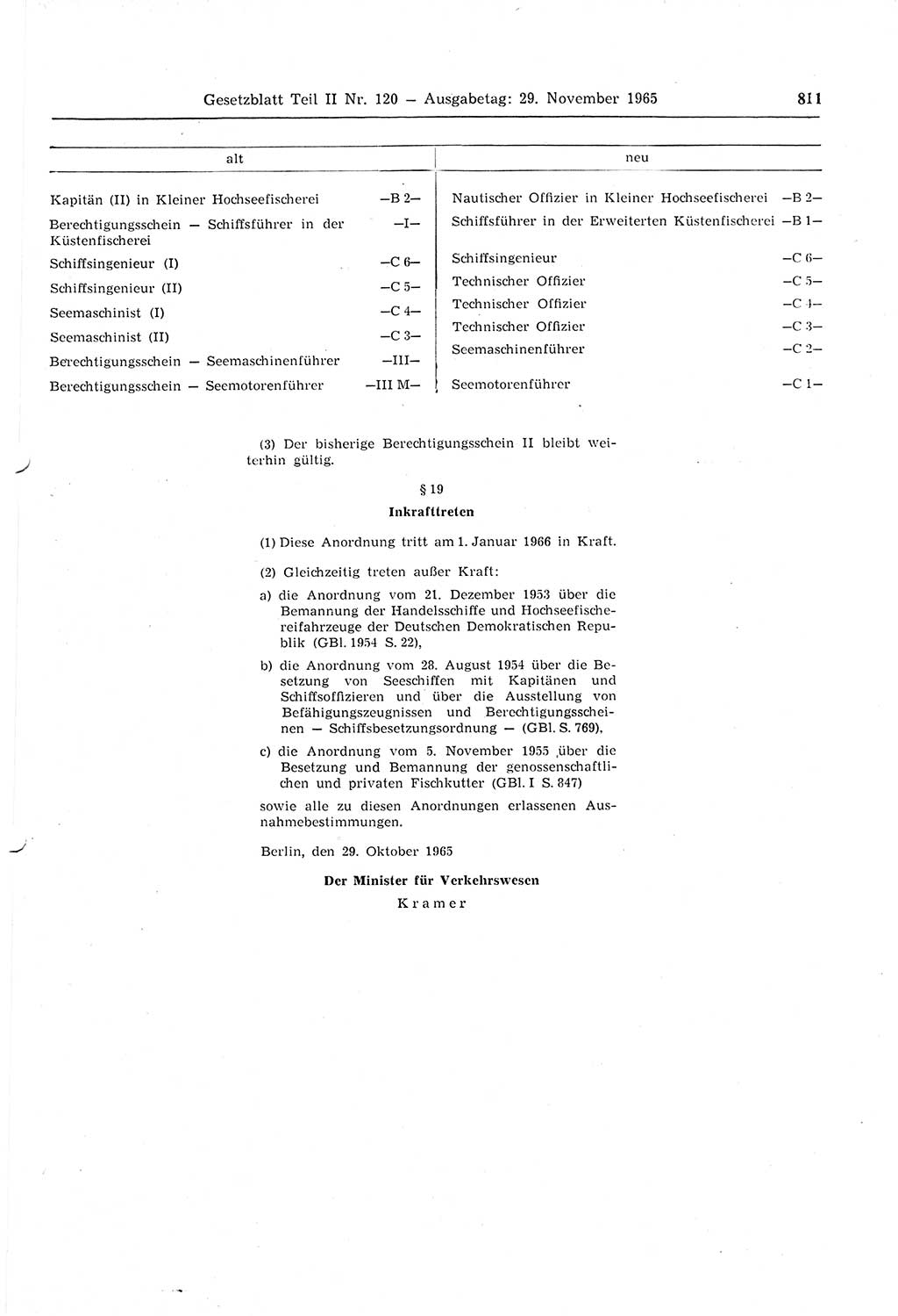 Gesetzblatt (GBl.) der Deutschen Demokratischen Republik (DDR) Teil ⅠⅠ 1965, Seite 811 (GBl. DDR ⅠⅠ 1965, S. 811)