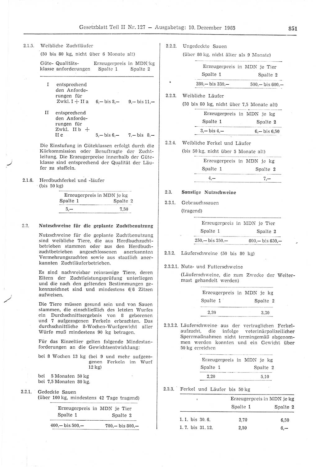 Gesetzblatt (GBl.) der Deutschen Demokratischen Republik (DDR) Teil ⅠⅠ 1965, Seite 851 (GBl. DDR ⅠⅠ 1965, S. 851)