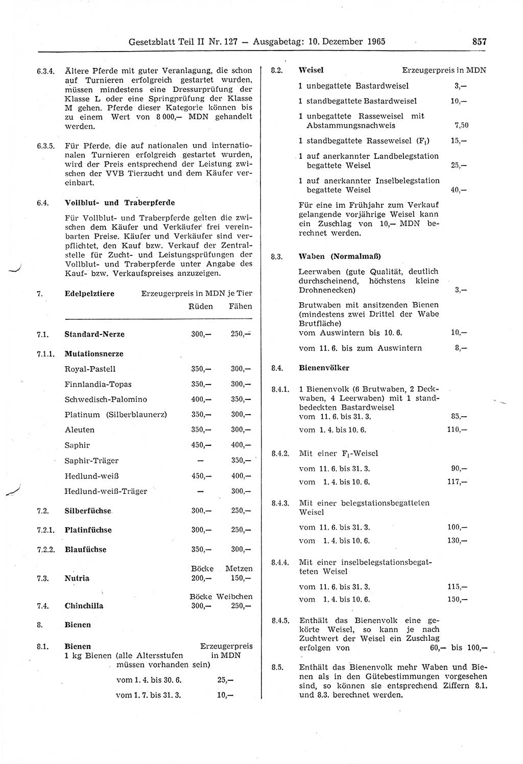 Gesetzblatt (GBl.) der Deutschen Demokratischen Republik (DDR) Teil ⅠⅠ 1965, Seite 857 (GBl. DDR ⅠⅠ 1965, S. 857)