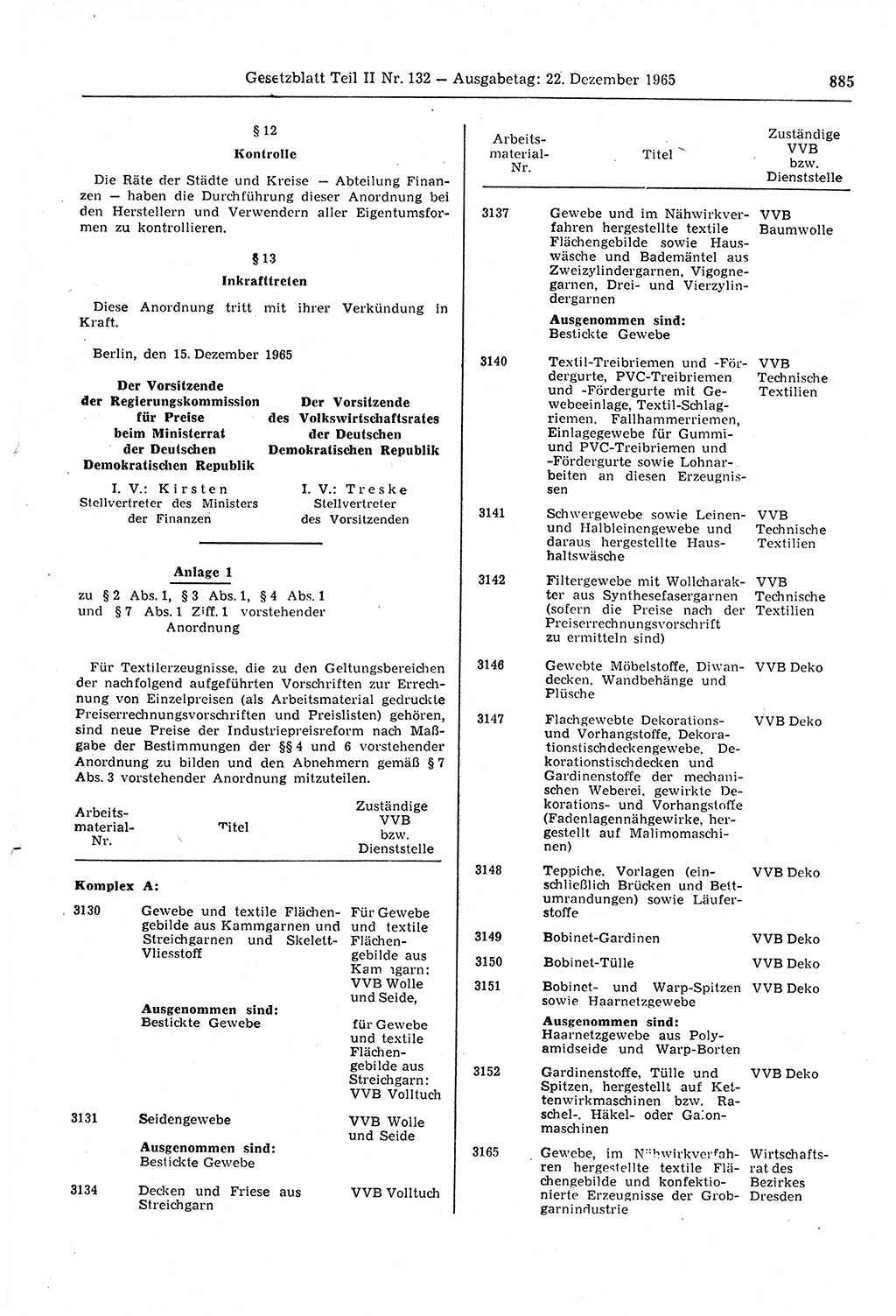 Gesetzblatt (GBl.) der Deutschen Demokratischen Republik (DDR) Teil ⅠⅠ 1965, Seite 885 (GBl. DDR ⅠⅠ 1965, S. 885)