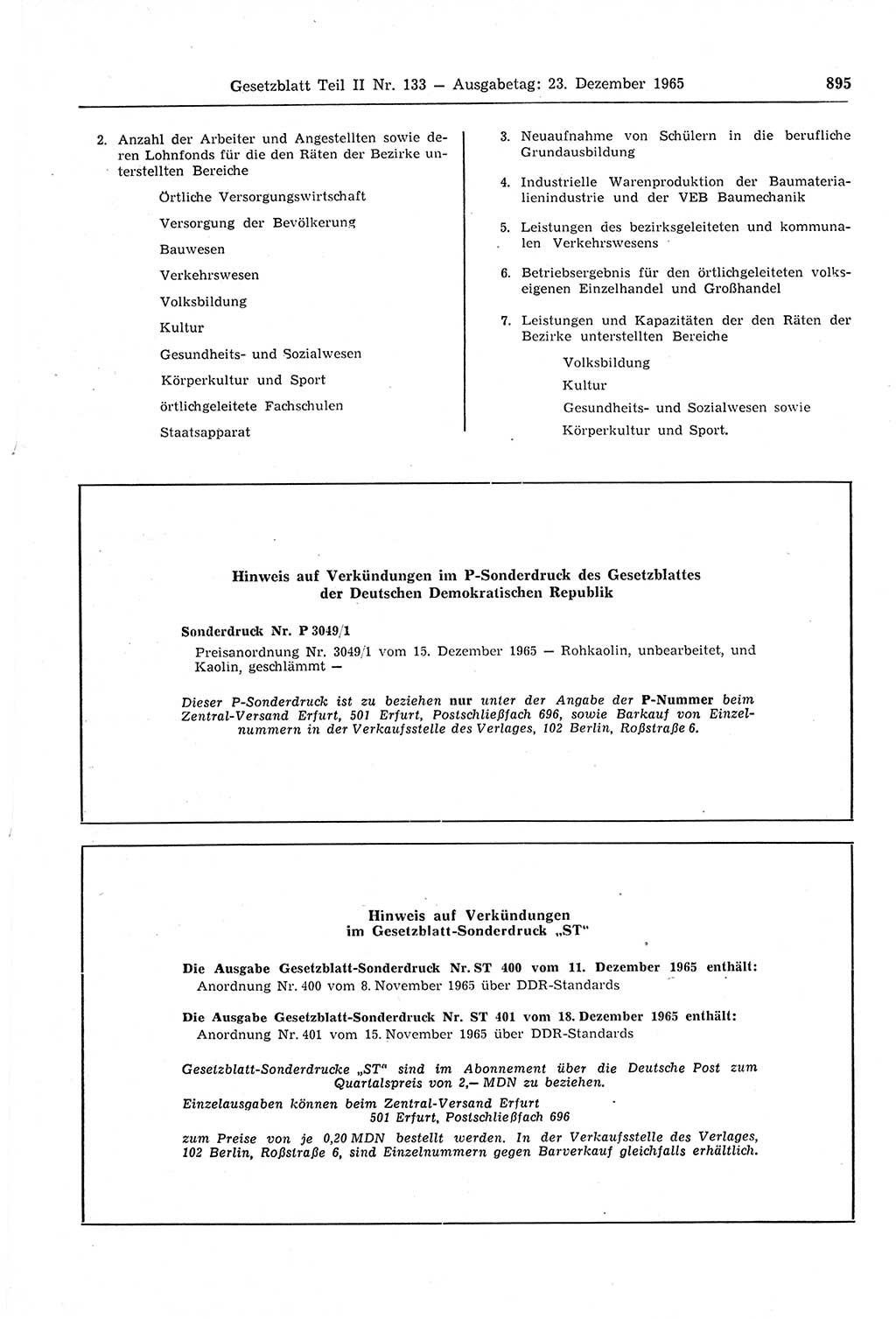 Gesetzblatt (GBl.) der Deutschen Demokratischen Republik (DDR) Teil ⅠⅠ 1965, Seite 895 (GBl. DDR ⅠⅠ 1965, S. 895)