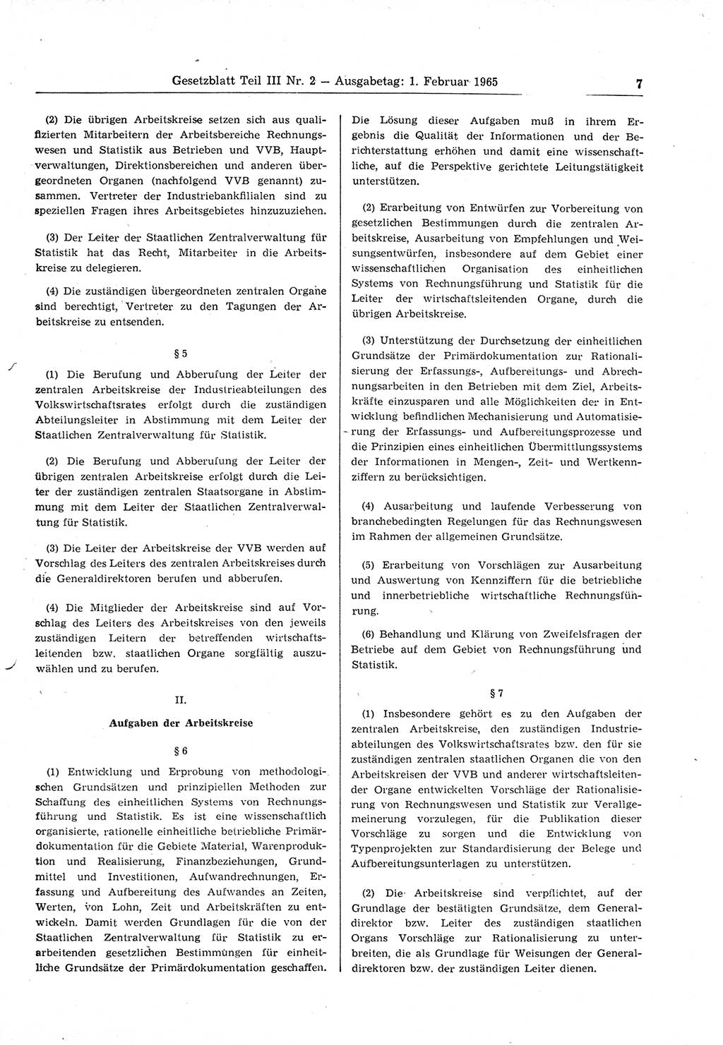 Gesetzblatt (GBl.) der Deutschen Demokratischen Republik (DDR) Teil ⅠⅠⅠ 1965, Seite 7 (GBl. DDR ⅠⅠⅠ 1965, S. 7)