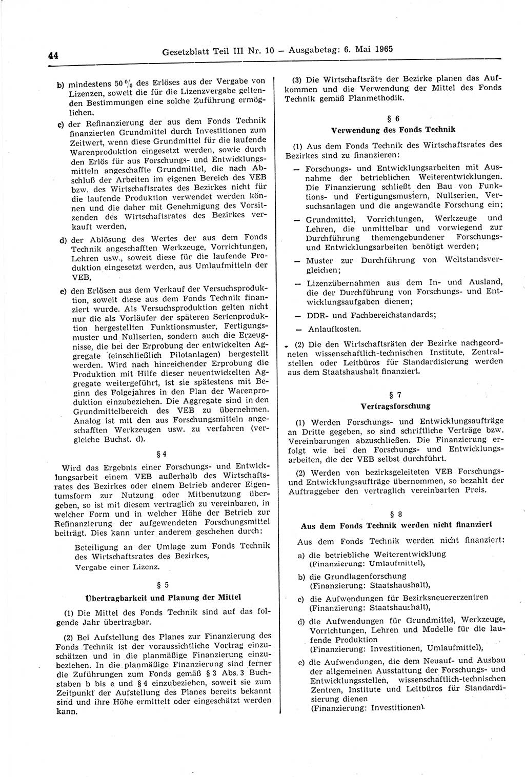 Gesetzblatt (GBl.) der Deutschen Demokratischen Republik (DDR) Teil ⅠⅠⅠ 1965, Seite 44 (GBl. DDR ⅠⅠⅠ 1965, S. 44)